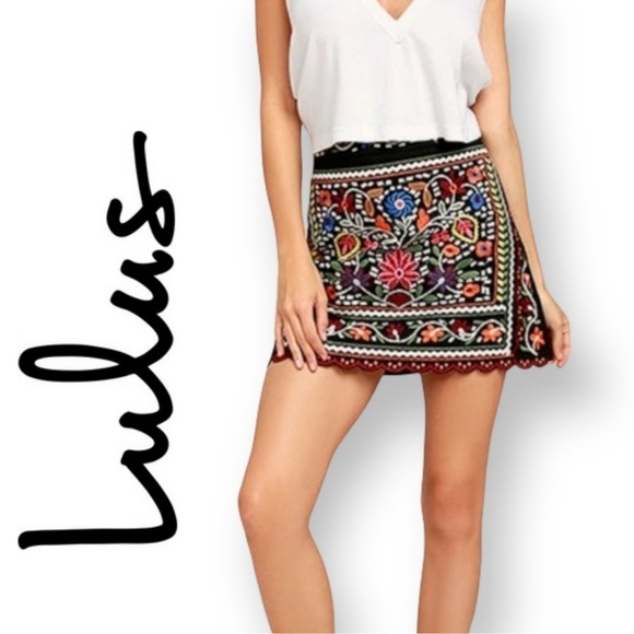 Lulus Black Embroidered Mini Skirt - Picture 1 of 16